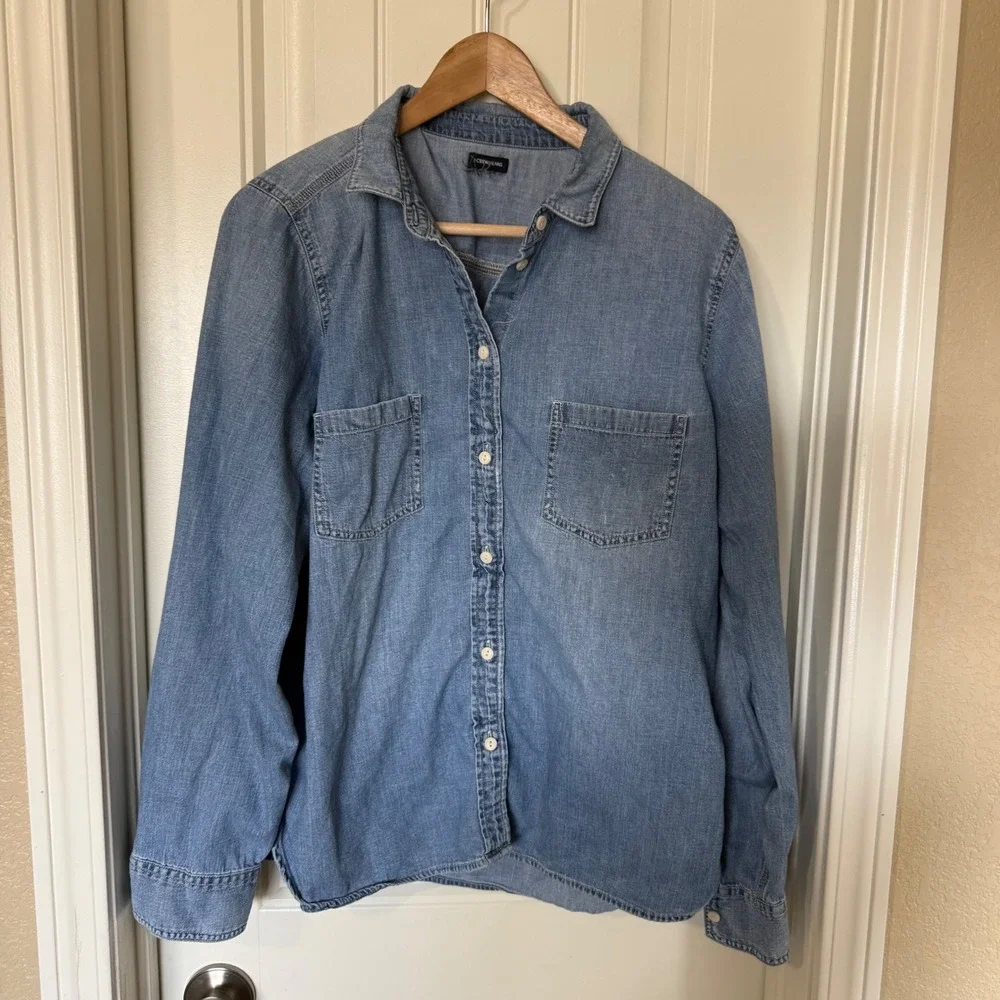 J. Crew Factory Light Blue Denim Button-Down Shirt - Picture 2 of 8